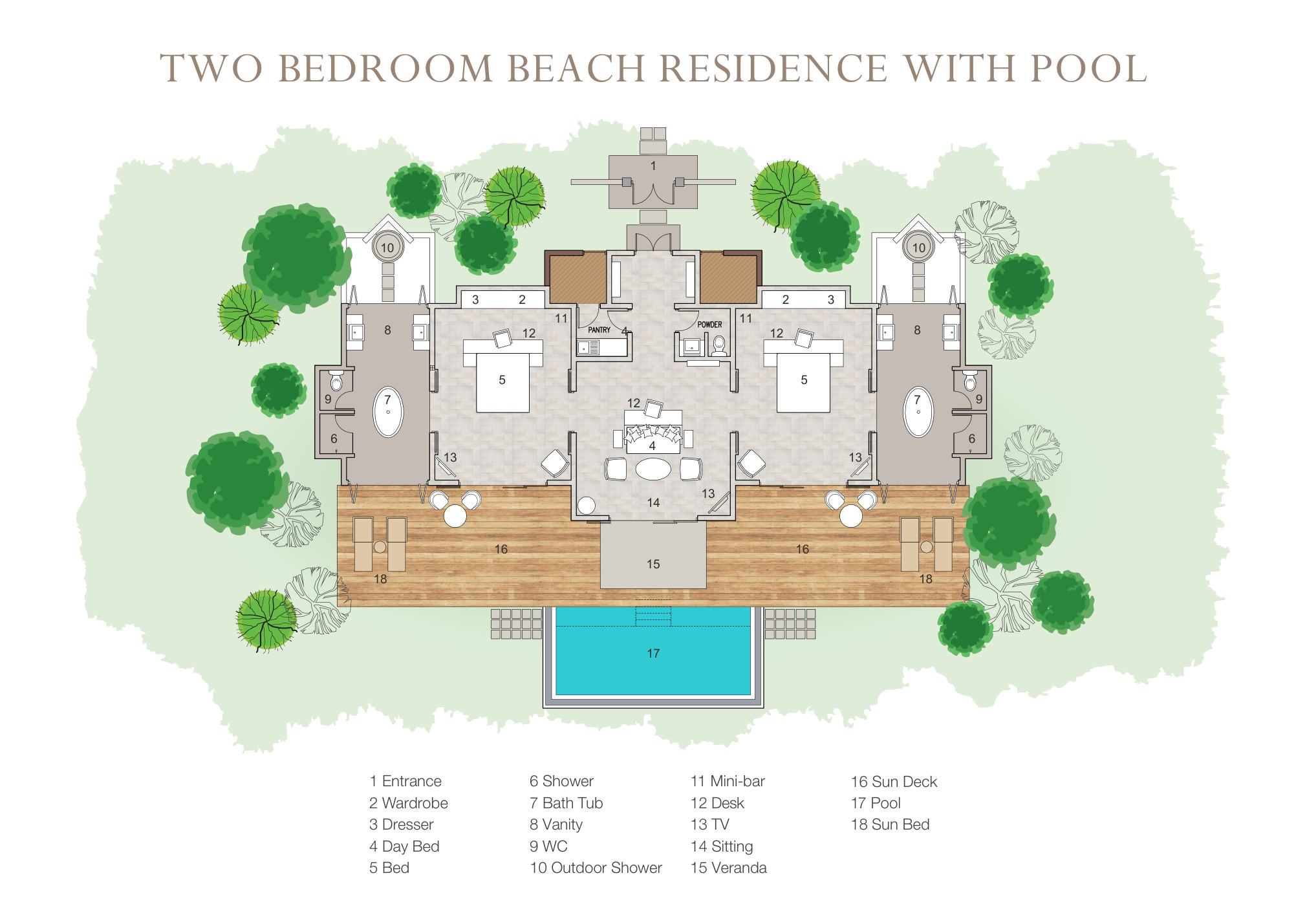 Two Bedroom Beach Residence with Pool floor plan